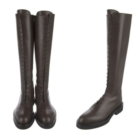 KHAITE Shoes - KHAITE LEATHER Lace up riding boots in brown